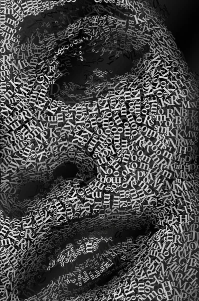 CHriZ fine art - Faces 023 (FACES of the Soul Collection, 2026) - Mixed media - hand-applied letters on aluminium panels, 100 × 150 × 5 cm
