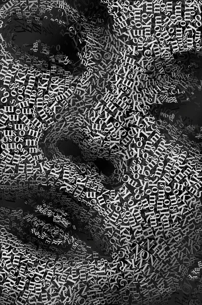 CHriZ fine art - Faces 025 (FACES of the Soul Collection, 2026) - Mixed media - hand-applied letters on aluminium panels, 100 × 150 × 5 cm