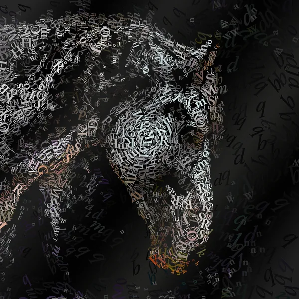 CHriZ fine art - Portraits - Horse 001 (Portraits Collection, 2026) - Mixed media - hand-applied letters on aluminium panels, 150 × 150 × 5 cm
