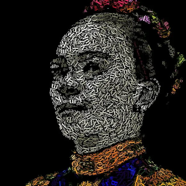 CHriZ fine art - Frida (The Words Within Collection, 2026) - Mixed media - hand-applied letters on aluminium panels, 150 × 150 × 5 cm