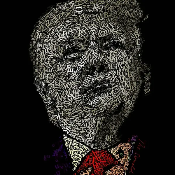 CHriZ fine art - Trump – The Donald (The Words Within Collection, 2026) - Mixed media - hand-applied letters on aluminium panels, 150 × 150 × 5 cm